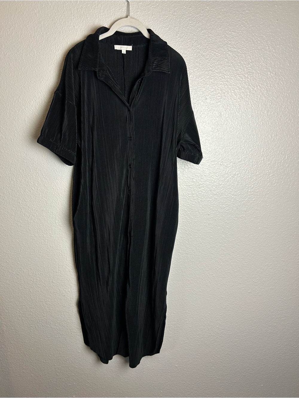 All Row Black Button-Front Midi Shirt Dress Black Shiffon Blend Oversized size L